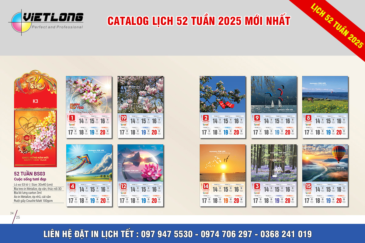 Mẫu lịch 52 tuần 2025 BS03 cuộc sống tươi đẹp