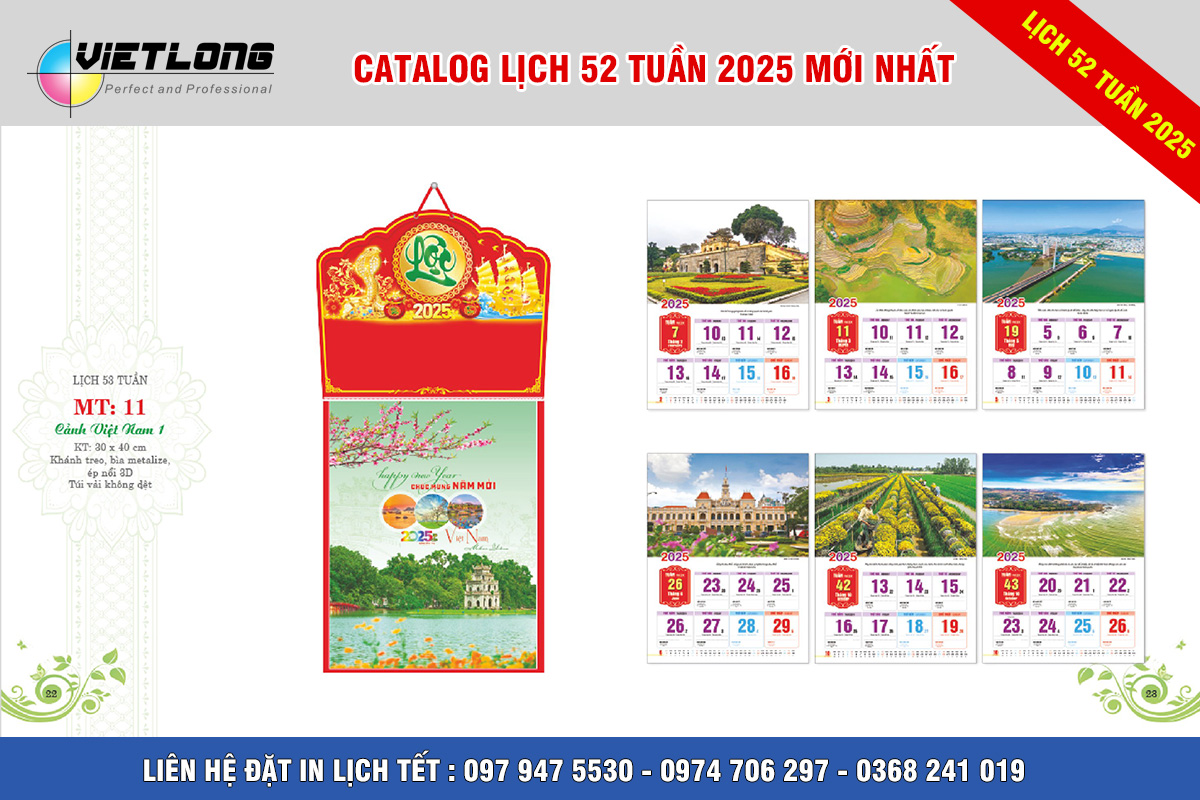 In lịch 52 tuần 2025 tại hà Nội mẫu MT11 phong cảnh việt nam