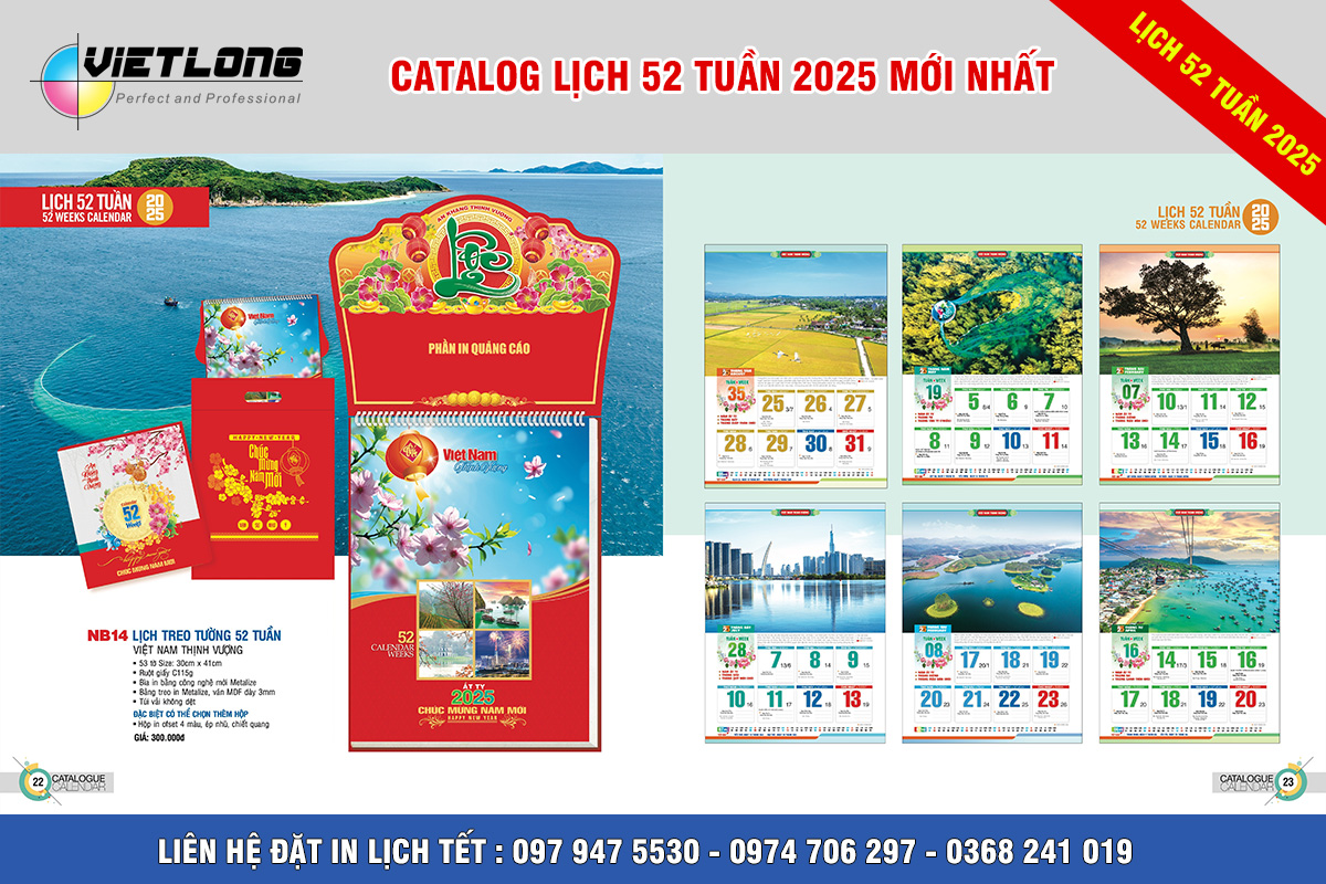 In lịch 52 tuần 2025 tại hà Nội mẫu NB14 Việt Nam Thịnh Vượng