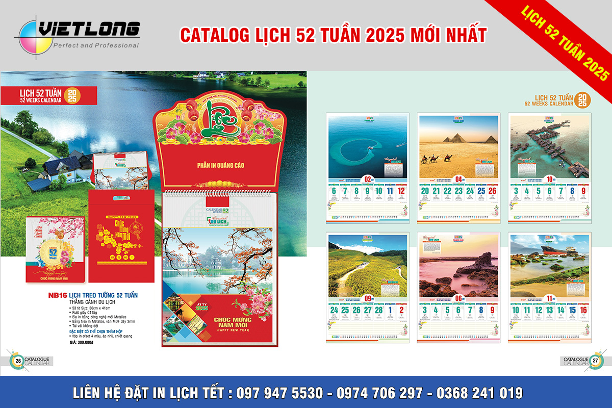 In lịch 52 tuần 2025 tại hà Nội mẫu NB16 thắng cảnh du lịch