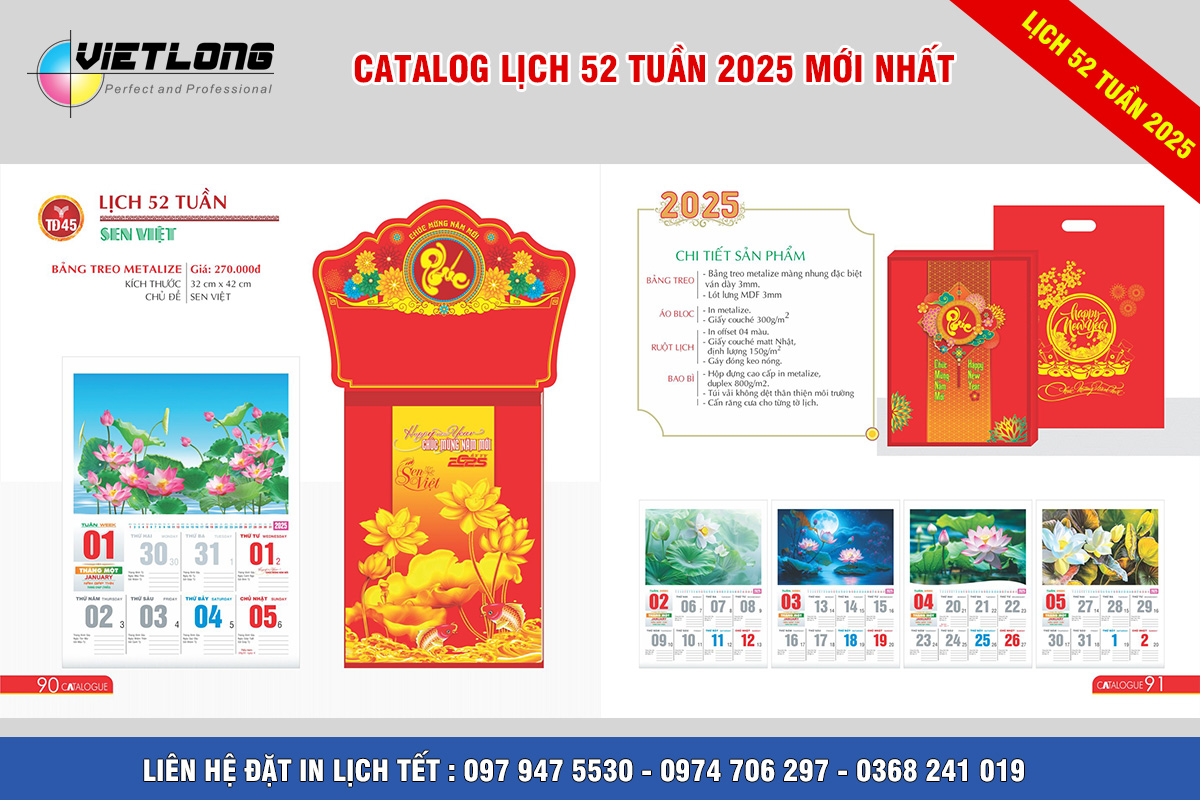 Mẫu lịch 52 tuần TD45 sen việt