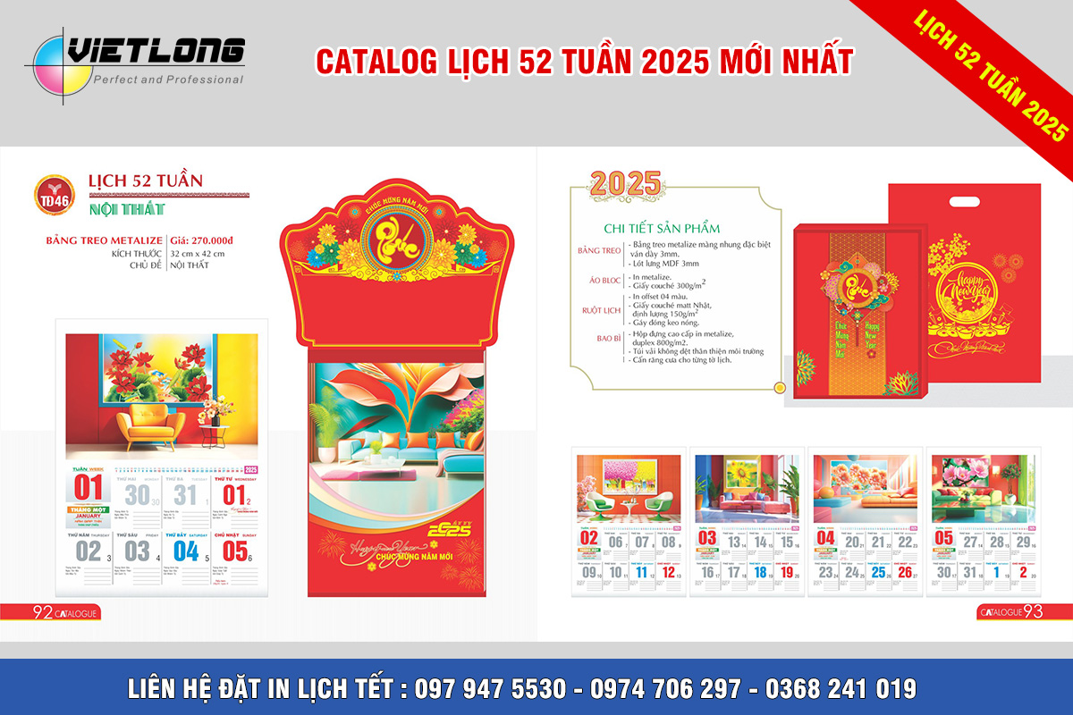 Mẫu lịch 52 tuần TD46 nội thất