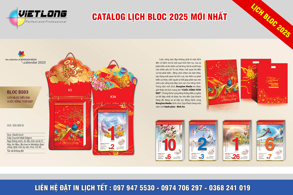 Mẫu lịch Tết Bloc 2025 KT 20x30cm mã BS03