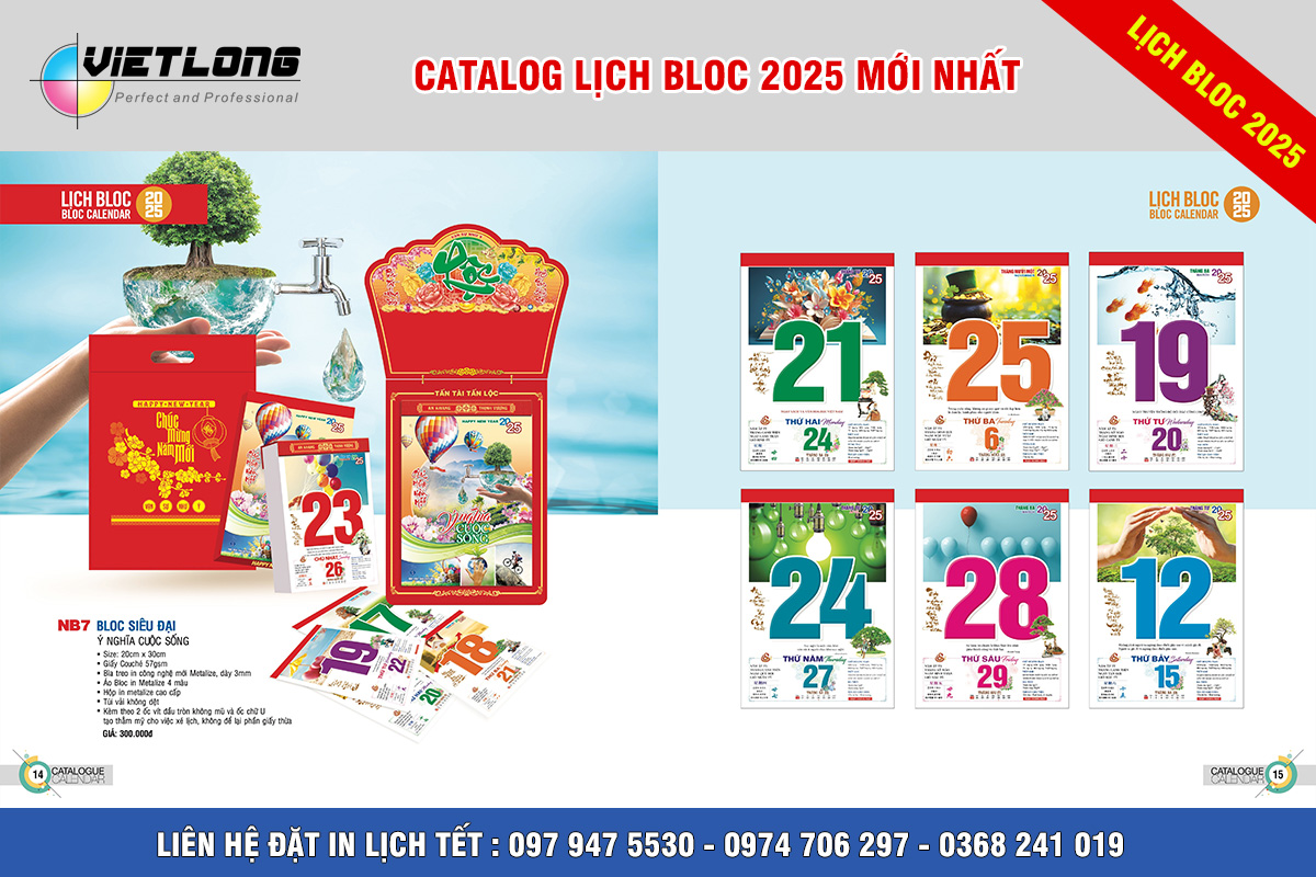 Mẫu lịch Tết Bloc 2025 KT 20x30cm mã NB07
