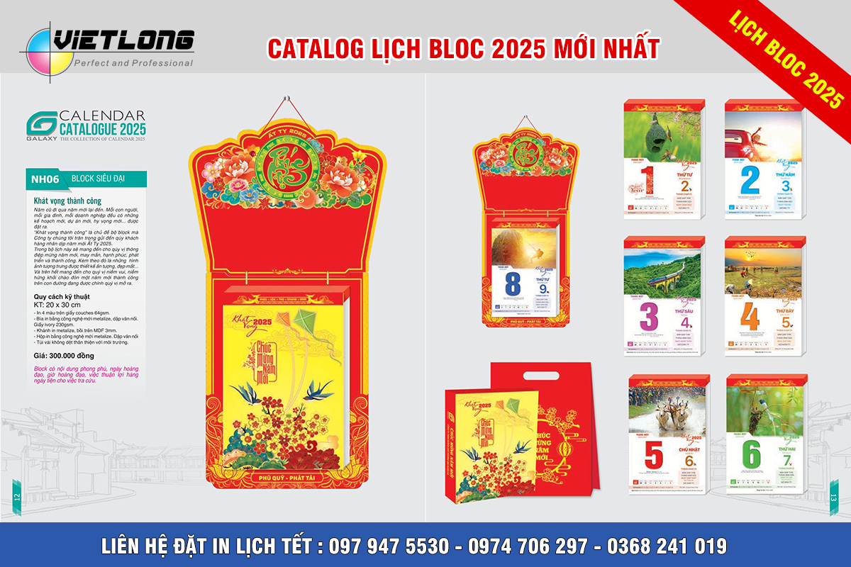 Mẫu lịch Tết Bloc 2025 KT 20x30cm mã NH06