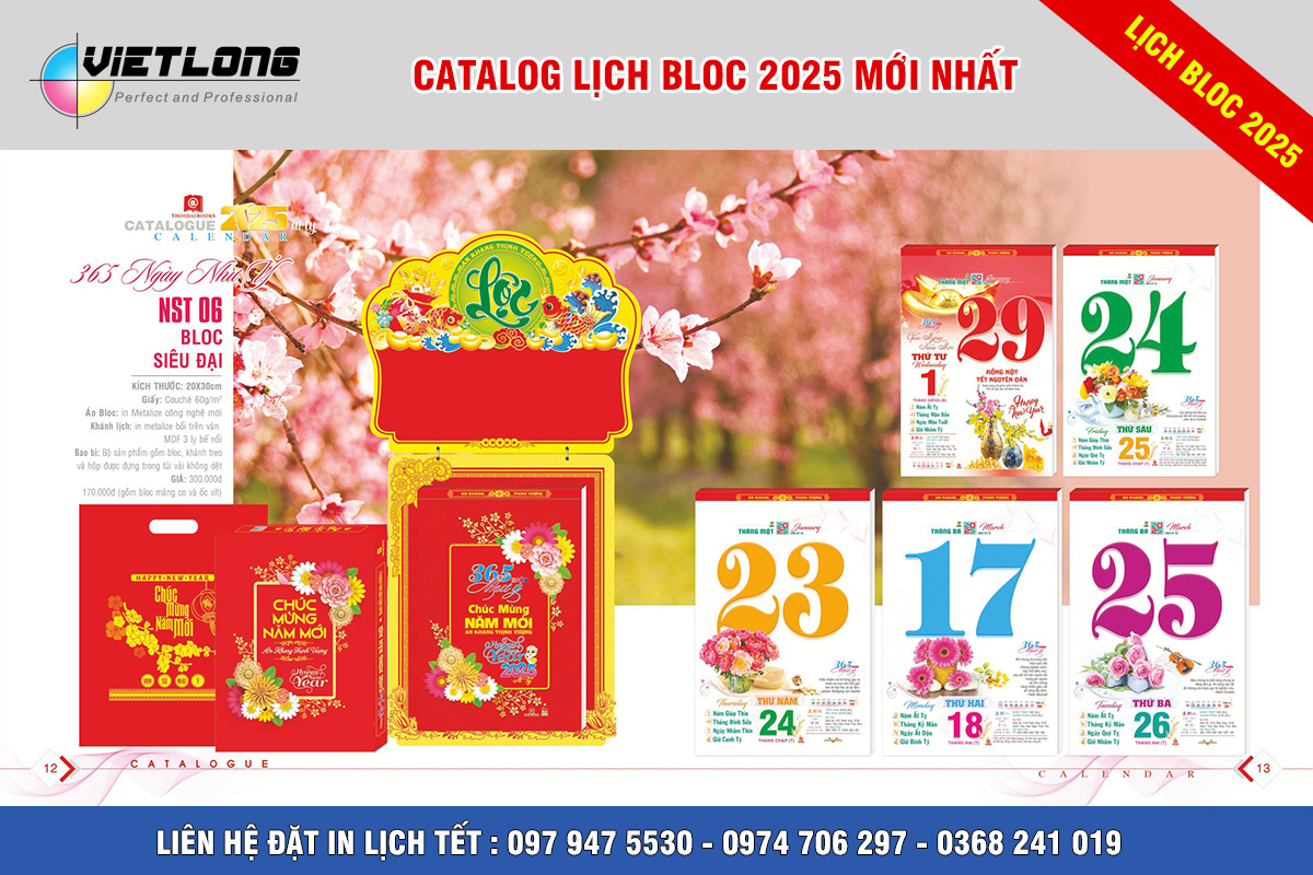 Mẫu lịch Tết Bloc 2025 KT 20x30cm mã NST06