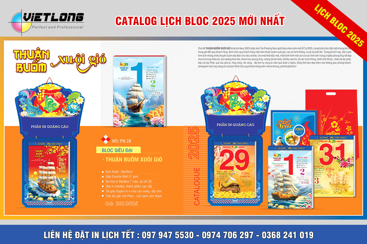 Mẫu lịch siêu đại 20x30cm 2025 đẹp rẻ chiết khấu cao