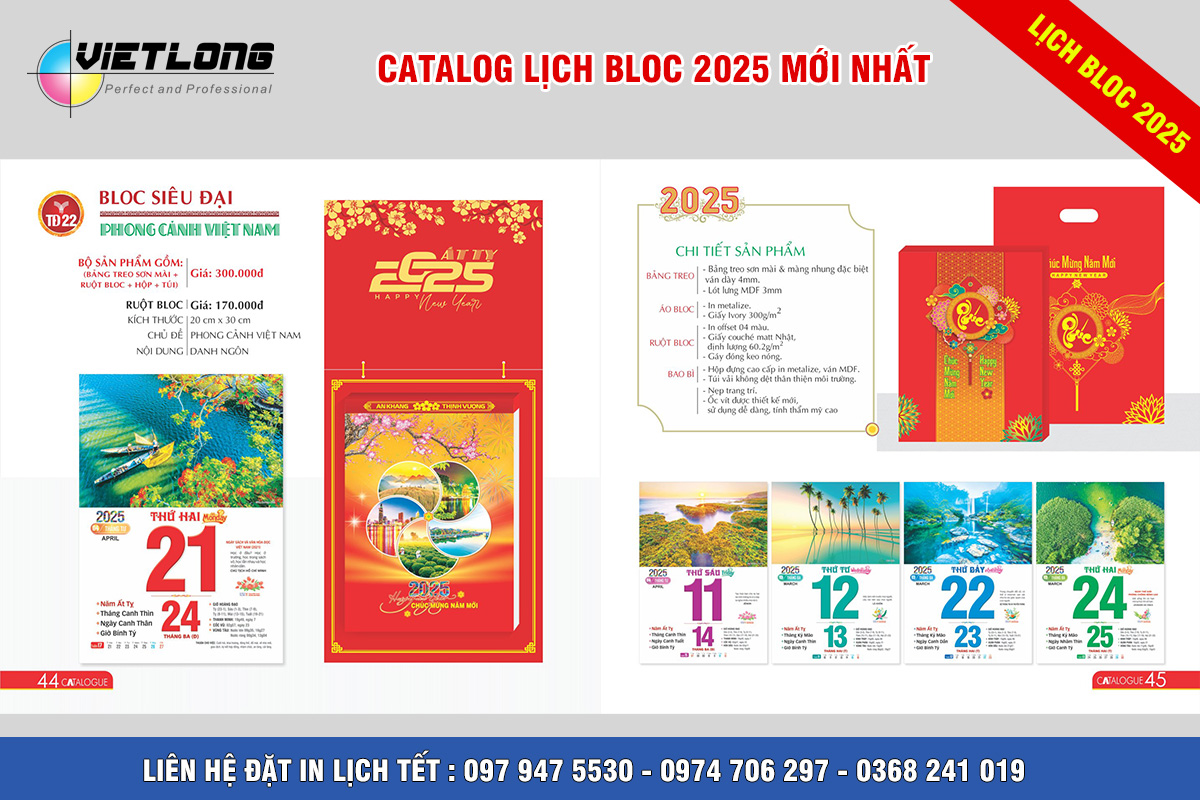 Mẫu lịch Tết Bloc 2025 KT 20x30cm mã TD22