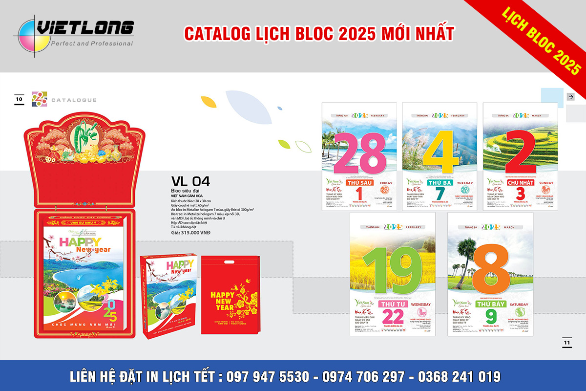 Mẫu lịch Tết Bloc 2025 KT 20x30cm mã VL04