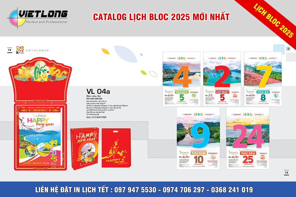 Mẫu lịch Tết Bloc 2025 KT 20x30cm mã VL04A