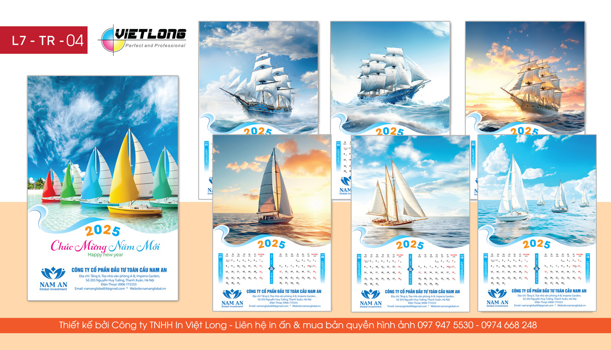 Mẫu lịch 7 tờ 2025 treo tường lò xo