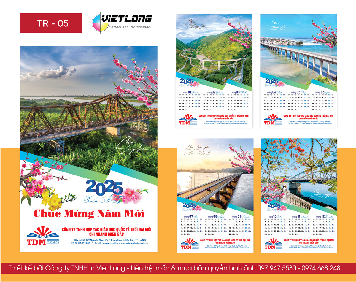 xưởng in lịch tết 2025 5 tờ treo tường