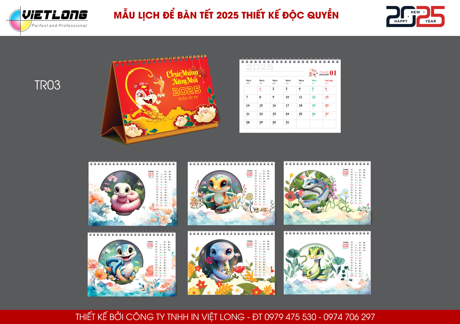 Lịch Tết để bàn 2025 năm con rắn