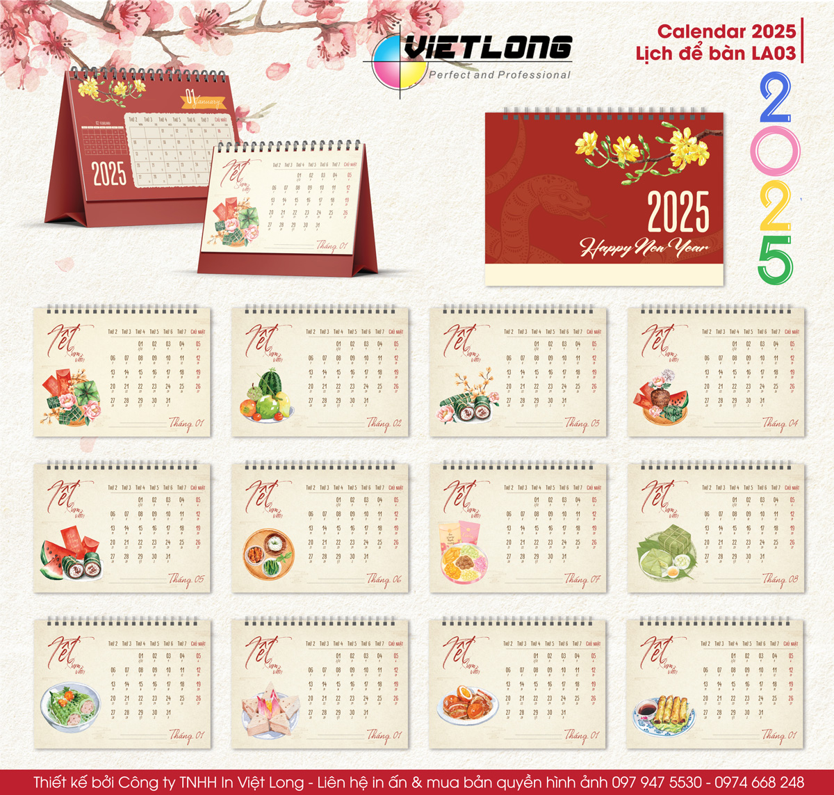 File in lịch để bàn Tết 2025