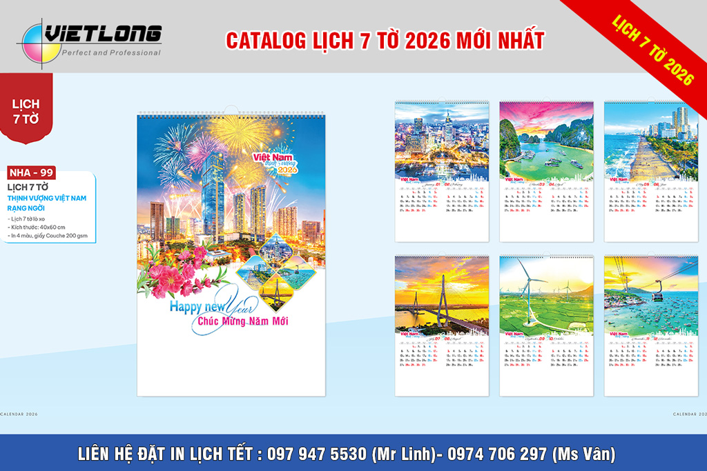 Mẫu lịch 7 tờ 2026 Thịnh Vượng Việt Nam