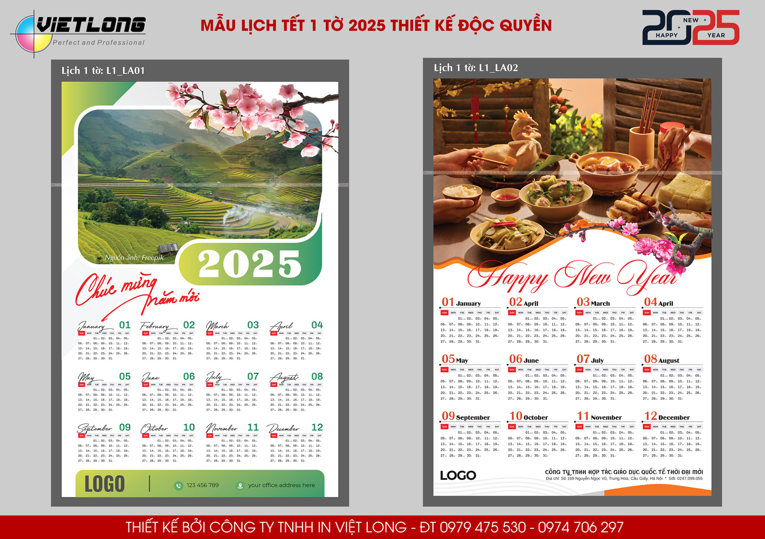 Mẫu lịch 1 tờ 2025 đẹp và ấn tượng