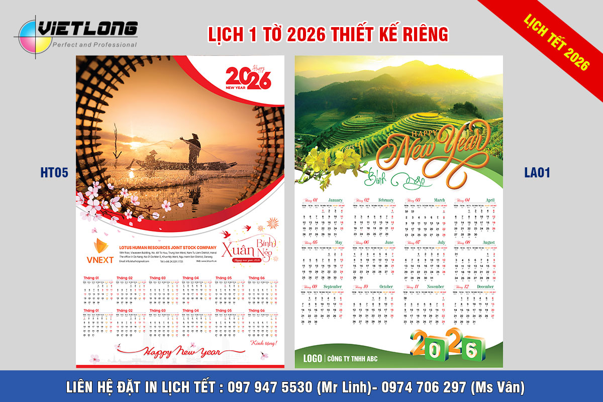 In lịch Tết 1 tờ 2026 giá rẻ Hà Nội