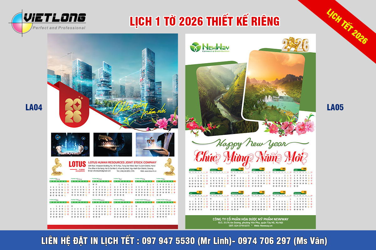 Mẫu lịch 1 tờ 2026 đẹp ấn tượng
