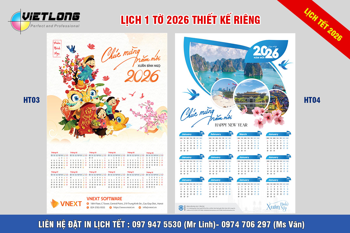 Xưởng in lịch Tết 1 tờ 2026 Bính Ngọ