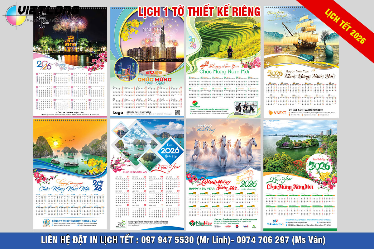 Mẫu lịch 1 tờ 2026 xuân Bính Ngọ