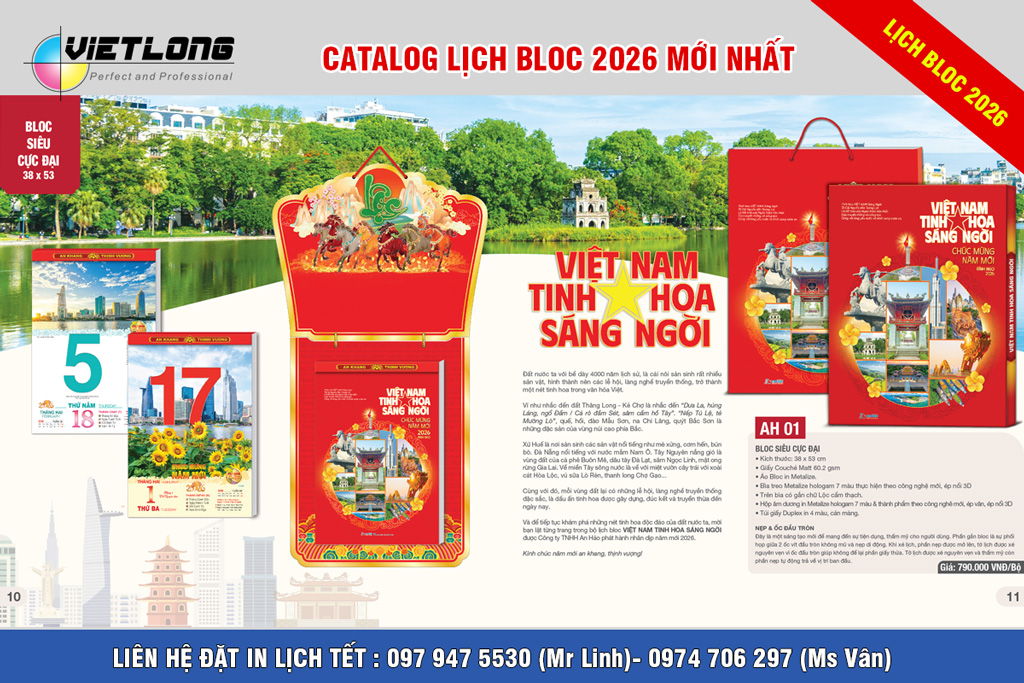 Mẫu lịch Bloc Tết 2026 siêu cực đại 38x53cm