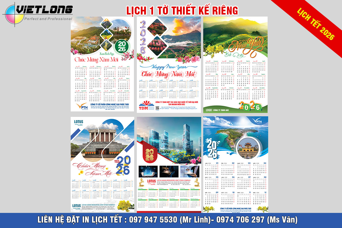 Thiết kế lịch 1 tờ 2026 đẹp