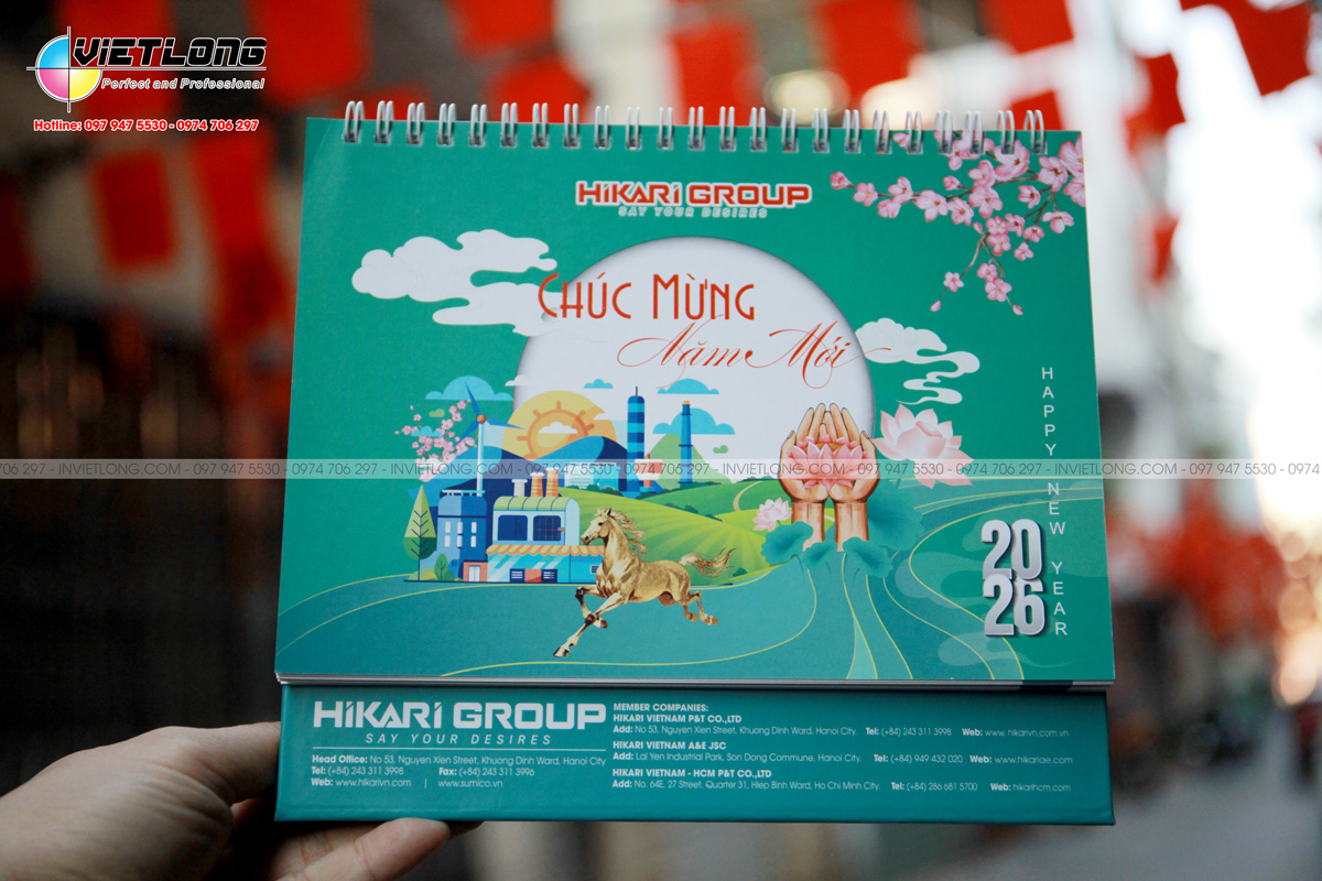 In lịch bàn 2026 Bính Ngọ thiết kế riêng