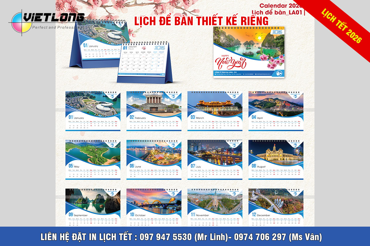 In lịch bàn thiết kế độc quyền chủ đề Di sản, du lịch