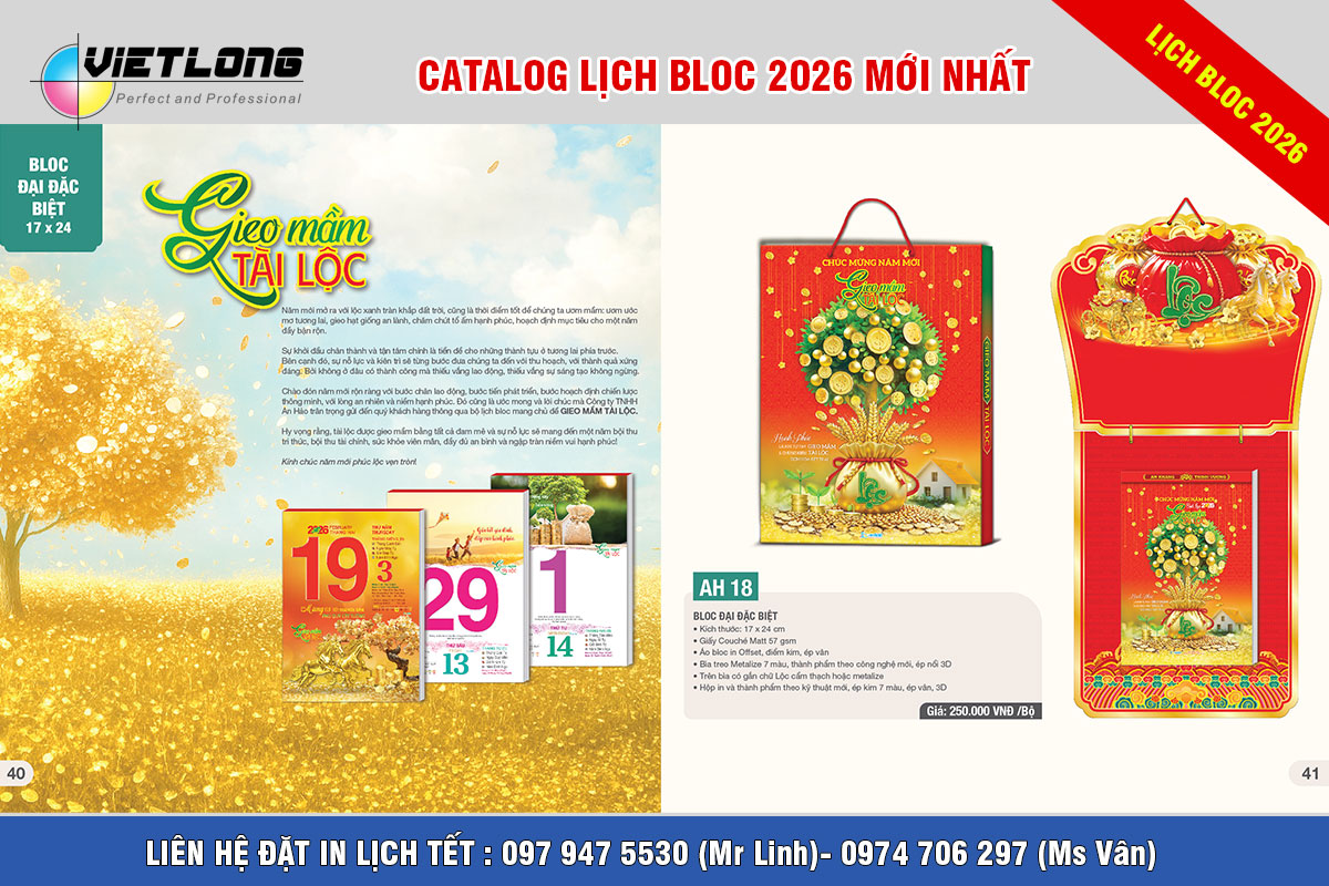 Công ty in lịch Bloc 17x24cm 2026 tại Hà Nội