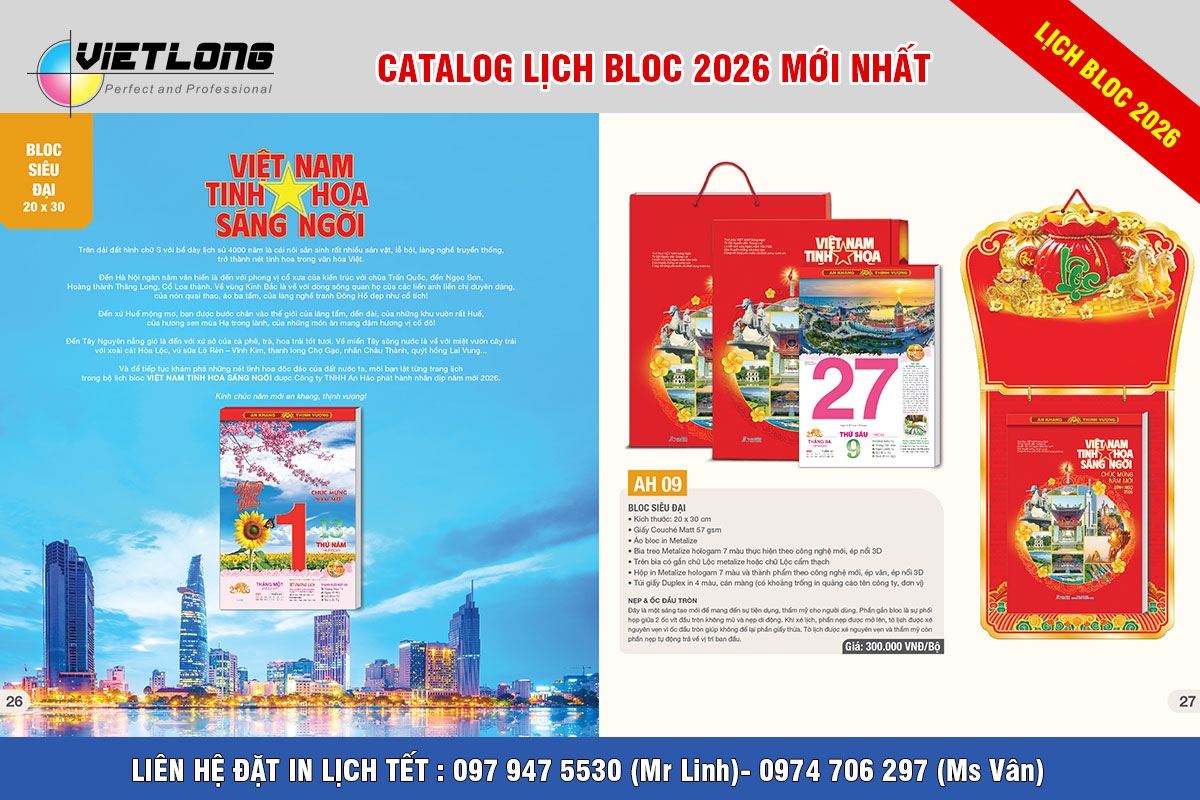 In lịch Tết Bloc 2026 đẹp rẻ Hà Nội