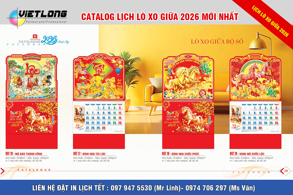 In lịch Tết lò xo 13 tờ 2026 rẻ nhất Hà Nội