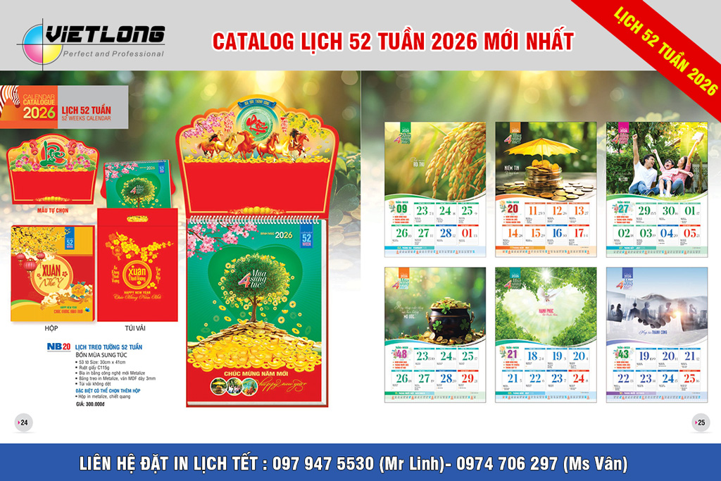 In lịch tết treo tường 52 tuần 2026