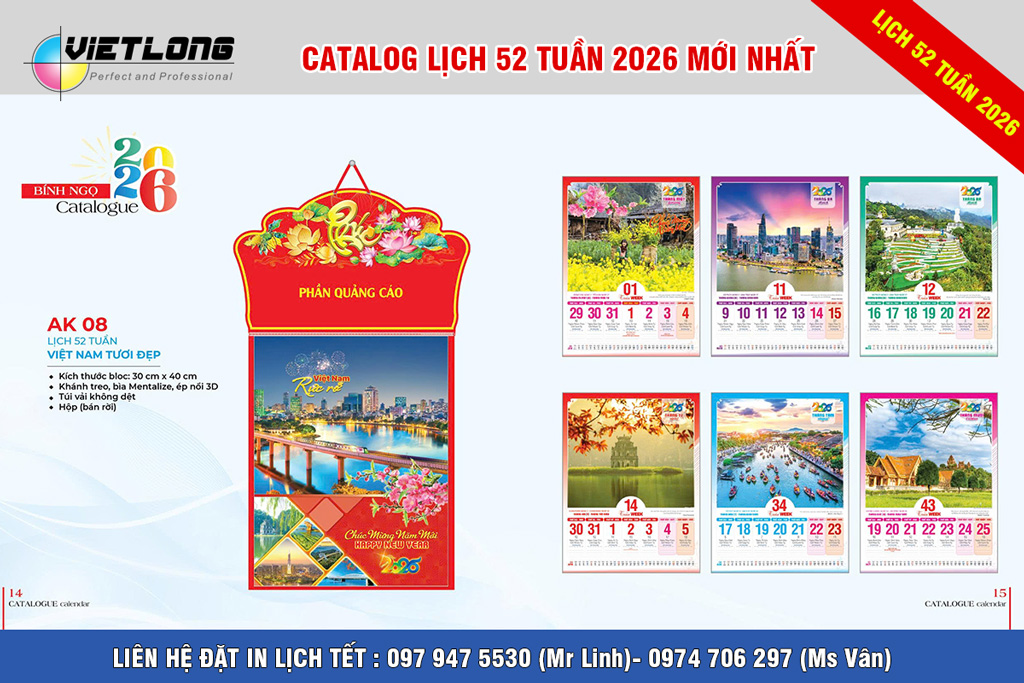 Lịch 52 tuần 2026 Việt Nam tươi đẹp