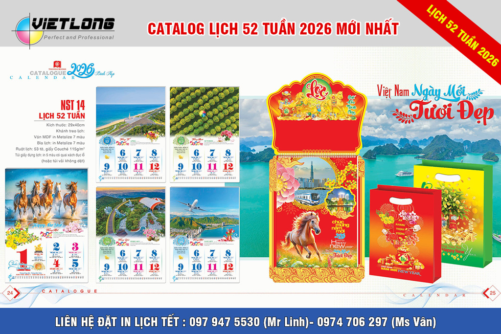 Mẫu lịch Tết treo tường 52 tuần 2026