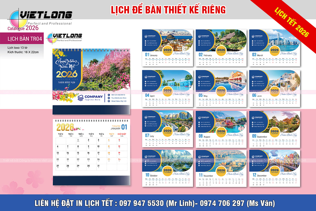 In lịch tết để bàn thiết kế 2026 Bính Ngọ giá rẻ