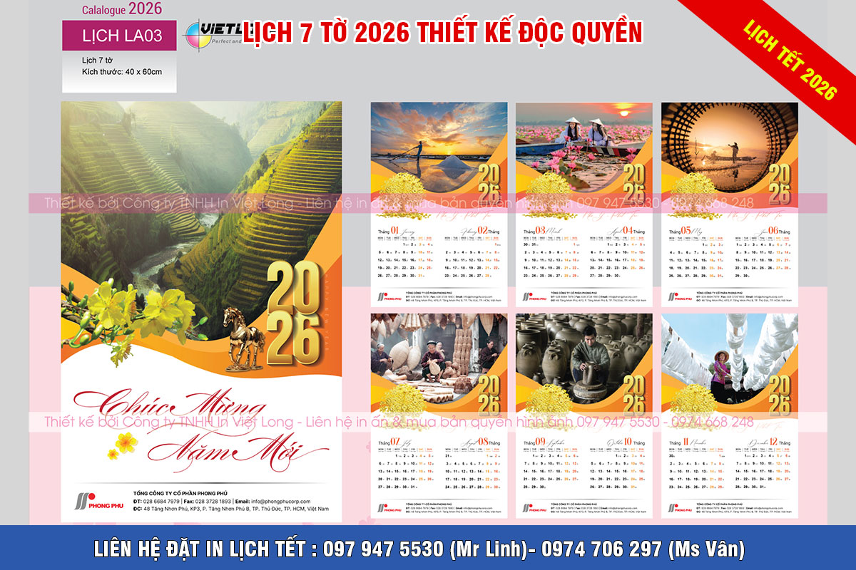 In lịch tết thiết kế 2026 7 tờ