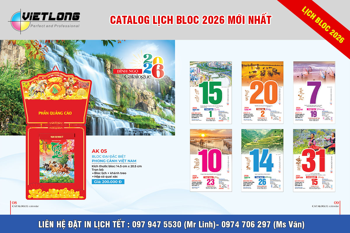 Mẫu lịch Bloc đại 2026 phong cảnh Việt Nam