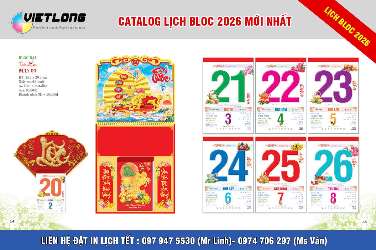 Mẫu bloc lịch 2026 đẹp ấn tượng