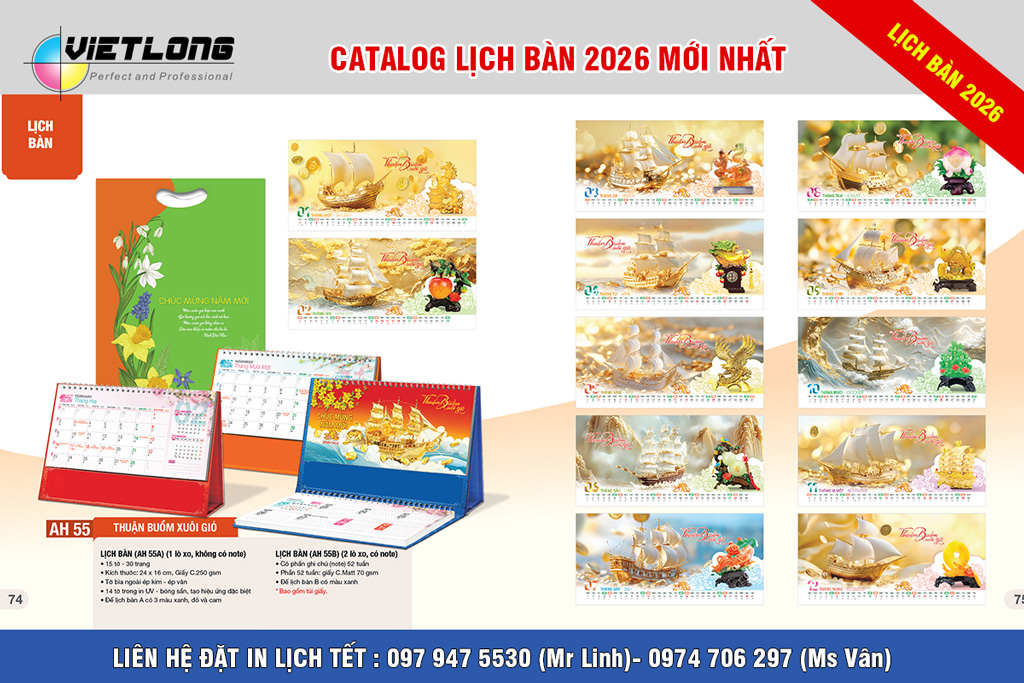 Mẫu lịch bàn 2026 thuận buồm xuôi gió