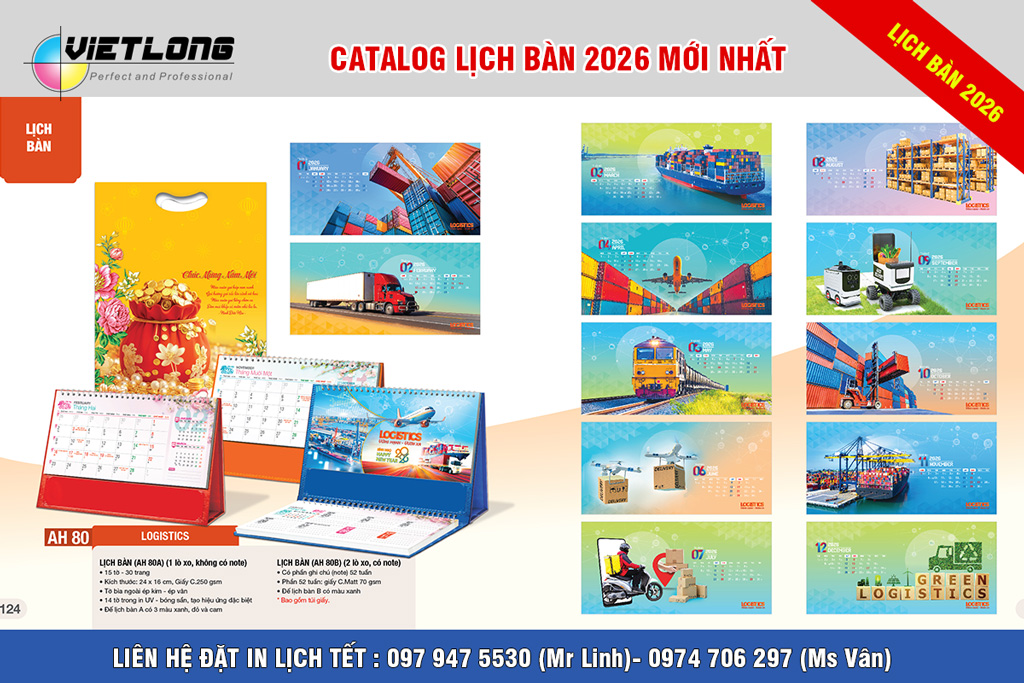 Mẫu lịch để bàn Tết 2026 Logistics