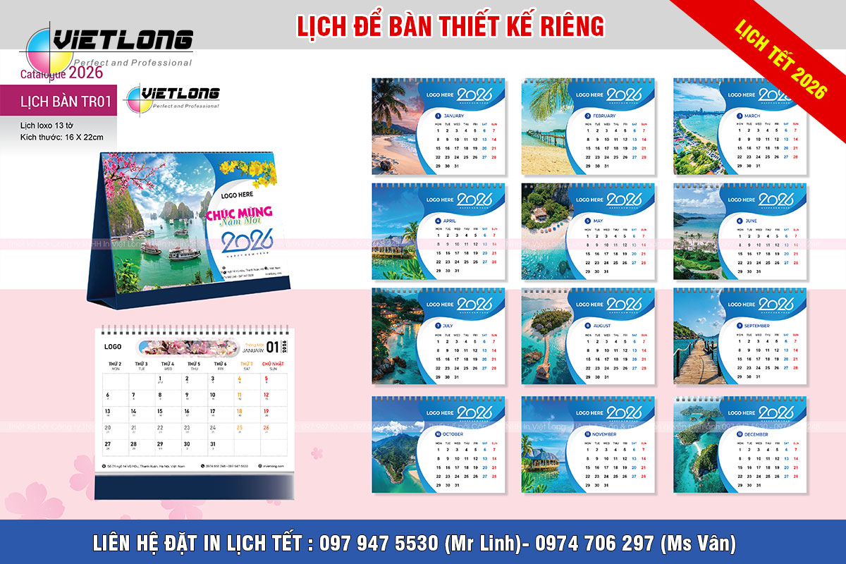 Mẫu lịch để bàn 2026 thiết kế riêng TR01