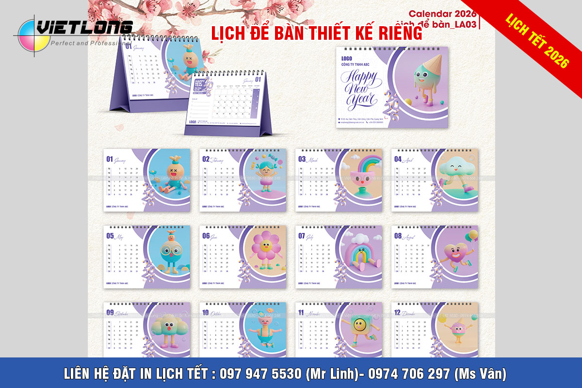 Mẫu lịch bàn 2026 thiết kế mới nhất