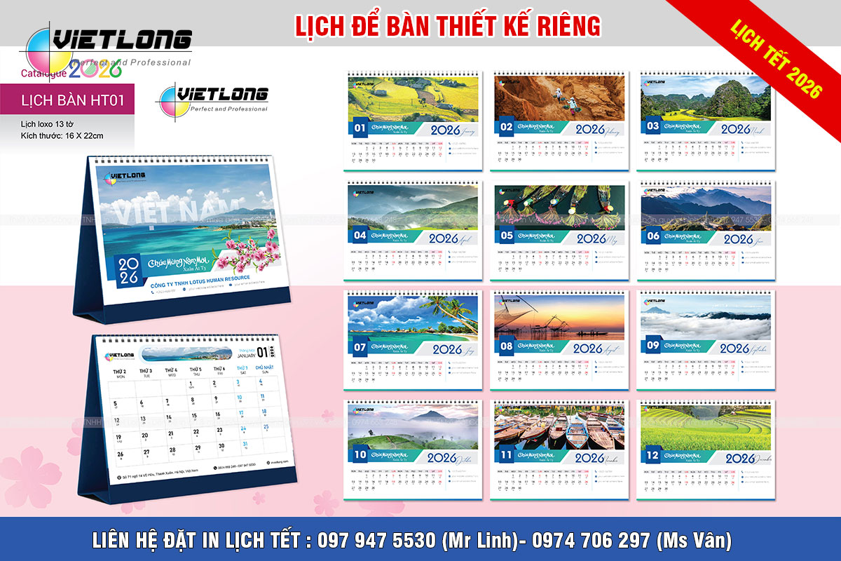 Mẫu lịch bàn A 2026 thiết kế cho công ty ấn tượng