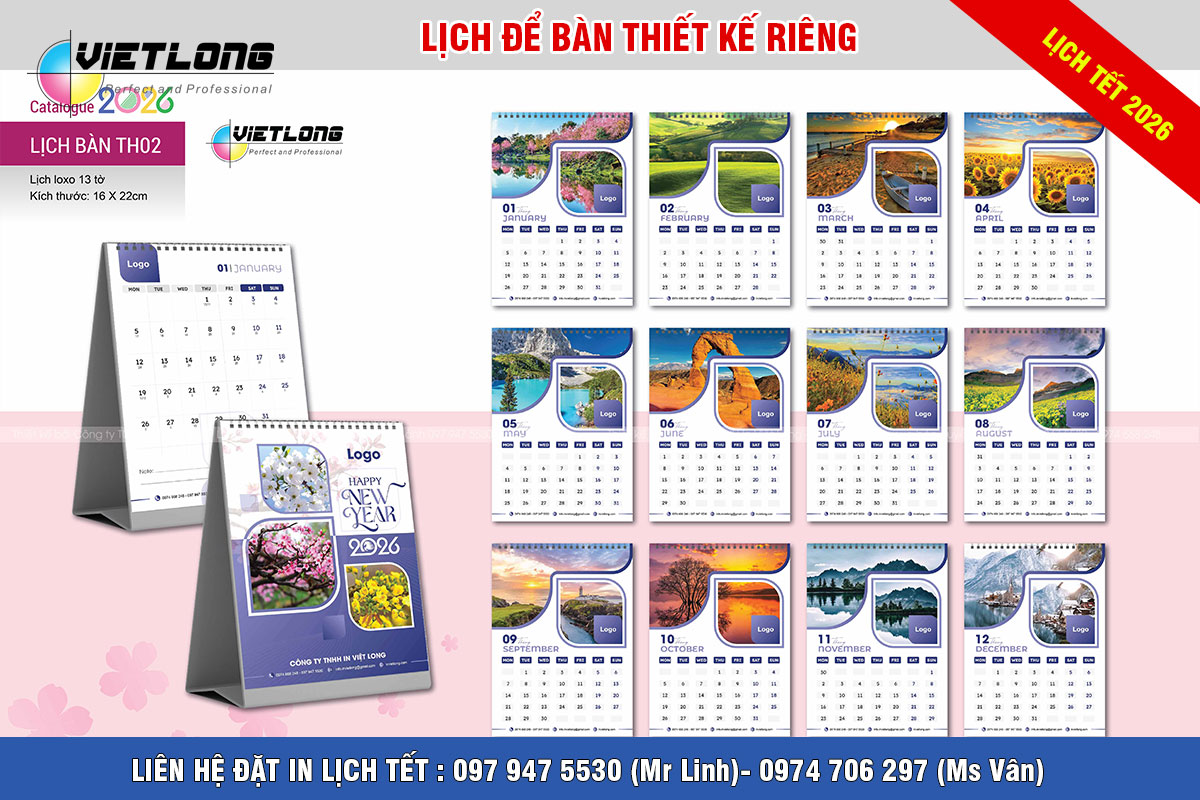 Mẫu lịch bàn A thiết kế riêng theo yêu cầu 2026 Bính Ngọ
