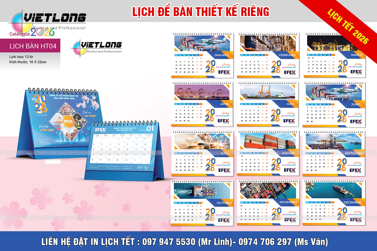 Mẫu lịch để bàn 2026 thiết kế cho công ty logistics