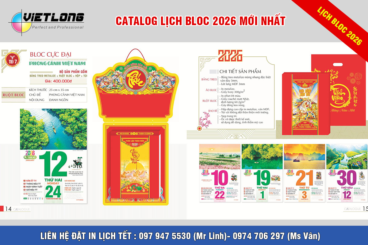 Mẫu lịch Bloc siêu cực đại phong cảnh việt nam 2026