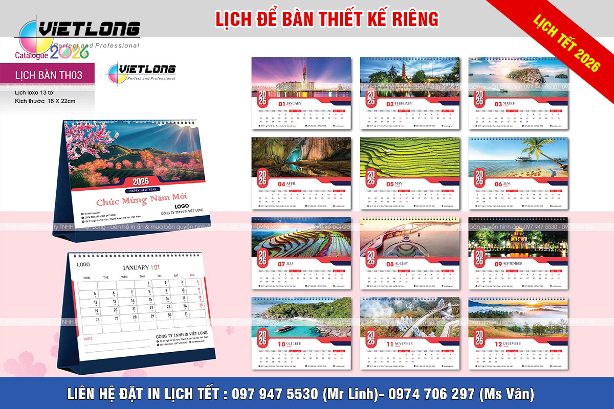 Mẫu lịch Tết 2026 để bàn thiết kế riêng Xuân Bính Ngọ
