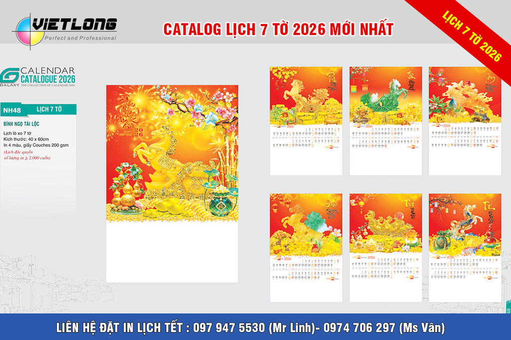 Mẫu lịch tết in hình con ngựa năm Bính Ngọ 2026