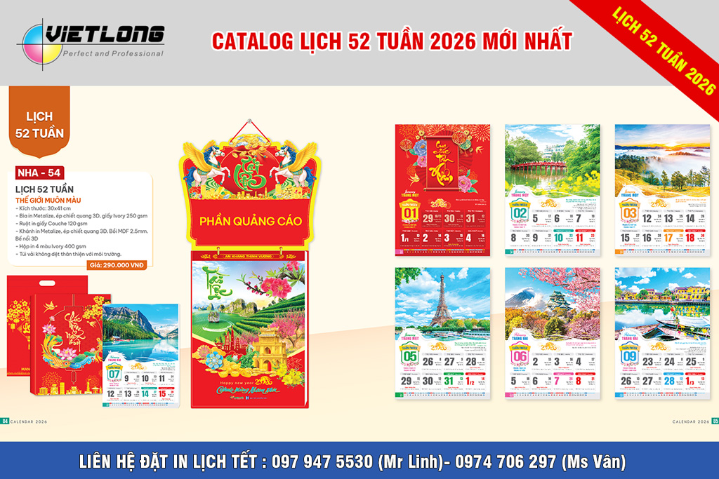 Mẫu lịch Tết 52 tuần 2026 Bính Ngọ - thế giới muôn màu