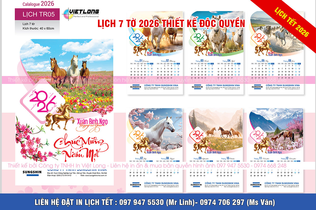 Mẫu lịch tết 2026 độc quyền in hình ngựa